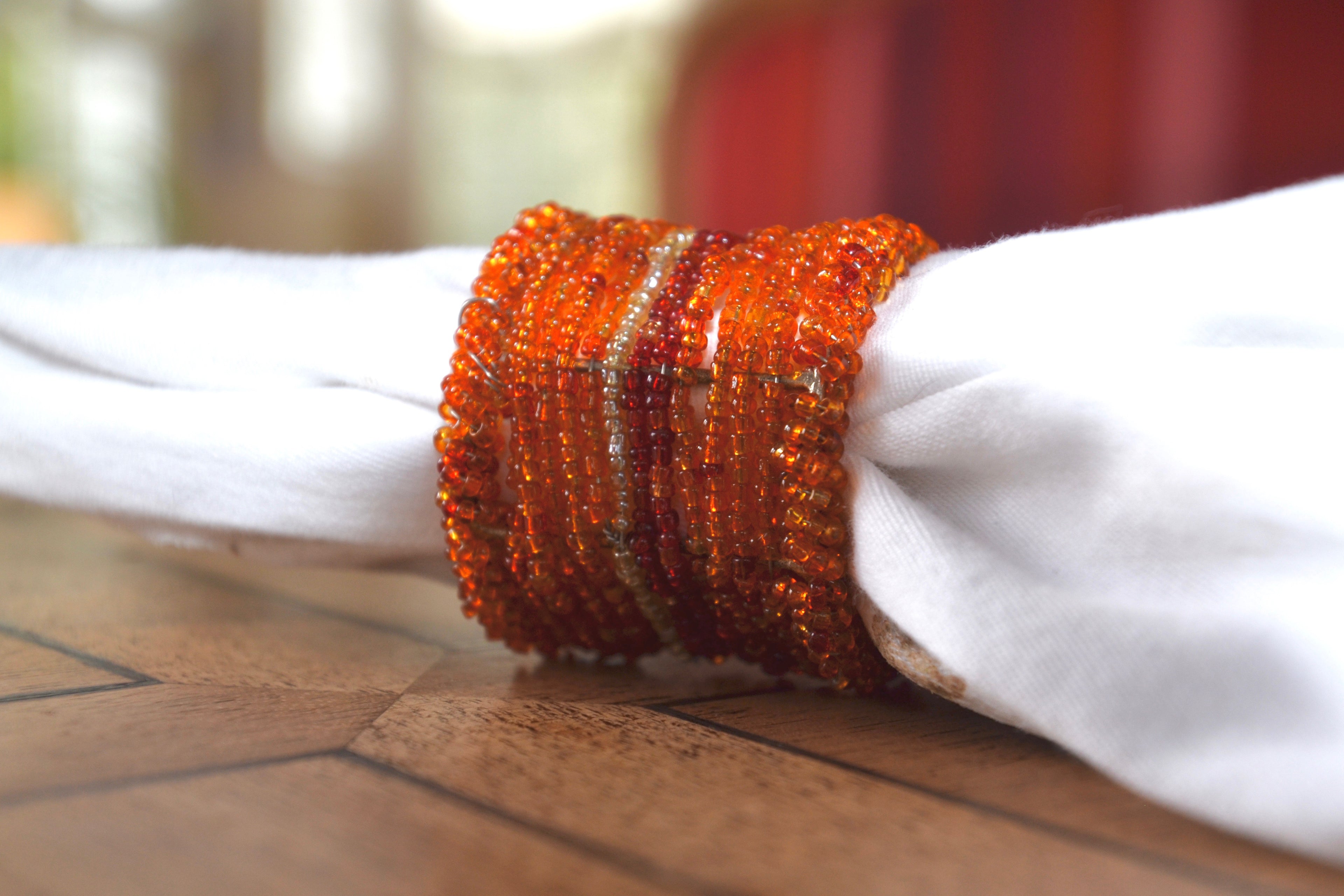 Orange Beaded Napkin Ring Set