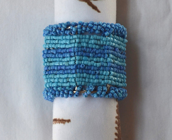 Blue Beaded Napkin Ring Set