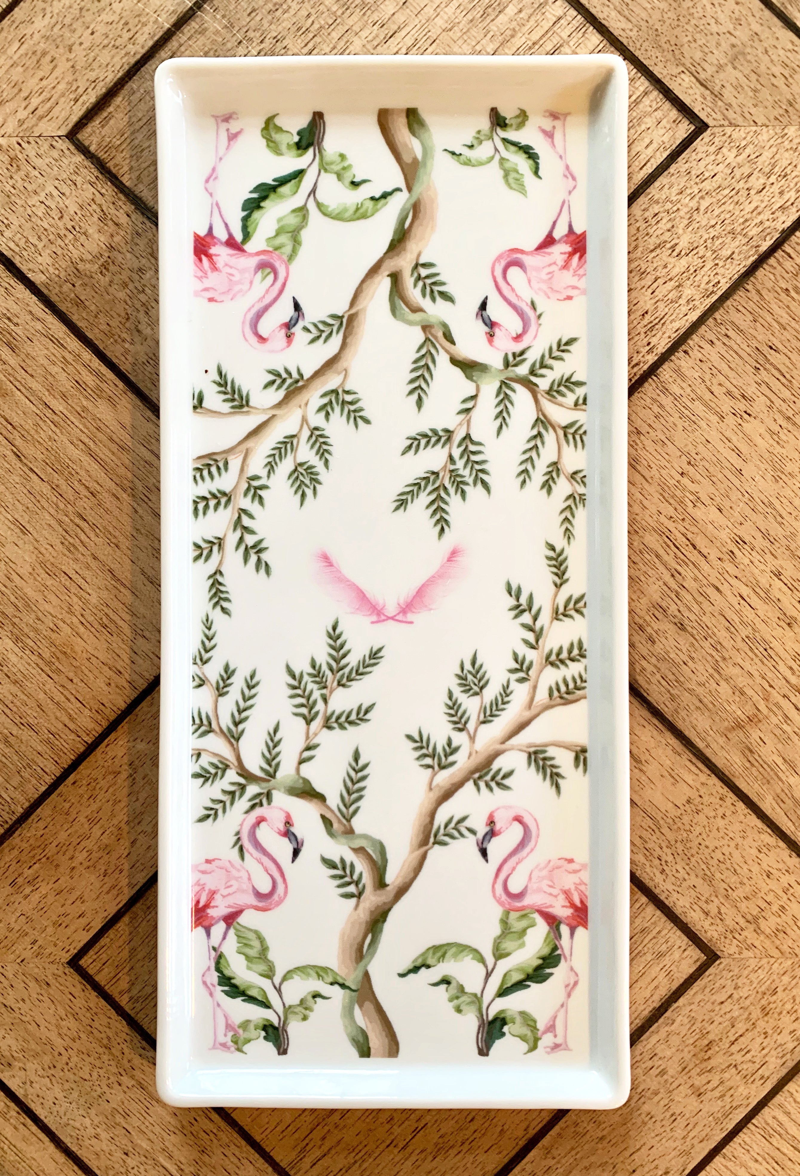 Pink Flamingos Porcelain Vanity Tray